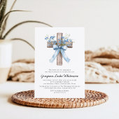 Elegant Blue Bow Wildflowers Baptism Kaart