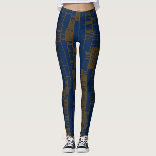 Elegant blue &brown abstract pattern  leggings (Voorkant)