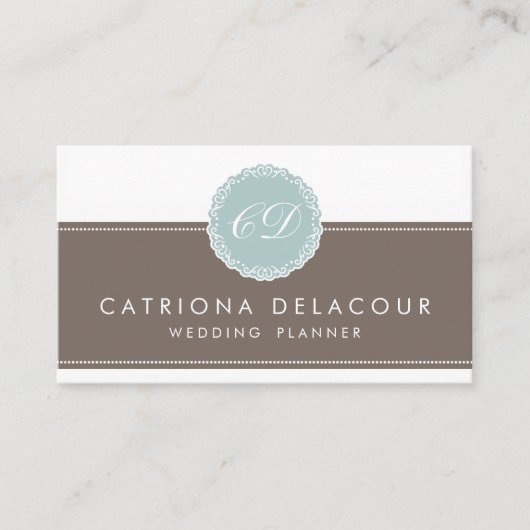 Elegant Blue & Brown Green Monogram Visitekaartje (Voorkant)