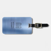 Elegant Blue Brushed Metal Monogramed Bagagelabel (Voorkant horizontaal)