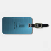Elegant Blue Brushed Metal Monogramed Bagagelabel (Voorkant horizontaal)