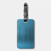Elegant Blue Brushed Metal Monogramed Bagagelabel (Achterkant verticaal)