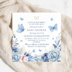 Elegant Blue Butterfly Boy Baby shower Kaart