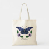Elegant Blue Butterfly Floral Personalized Script Tote Bag (Achterkant)