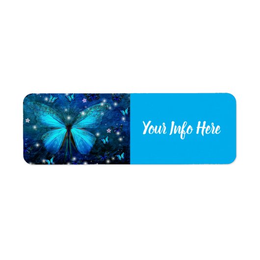 Elegant Blue Butterfly Label (Voorkant)
