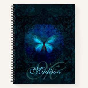 Elegant Blue Butterfly Name and Initiaal Sjabloon Notitieboek