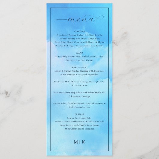Elegant Blue Calligraphy Menu (Voorkant)
