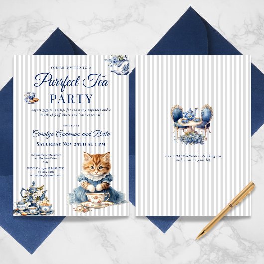 Elegant Blue Cat Party Invitation Template