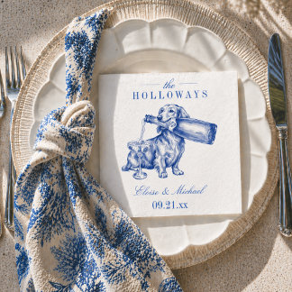 Elegant Blue Chinoiserie Dachshund Wedding Servet