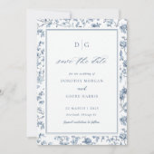 Elegant Blue Chinoiserie Flat Save The Date Card (Devant)