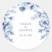 Elegant Blue Chinoiserie Floral Botanical Wedding Ronde Sticker (Voorkant)