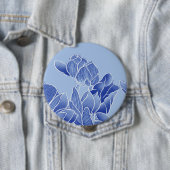 Elegant Blue Chinoiserie Floral Lotus Mandala Ronde Button 4,0 Cm (In situ)