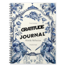 Elegant Blue Chinoiserie Gratitude Journal Hoesje