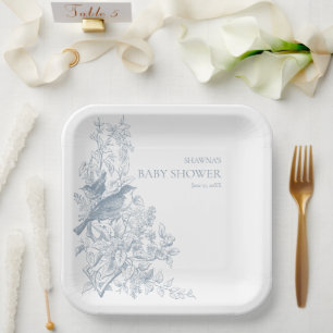 Elegant Blue Chinoiserie Natuur Birds Baby shower Papieren Bordje