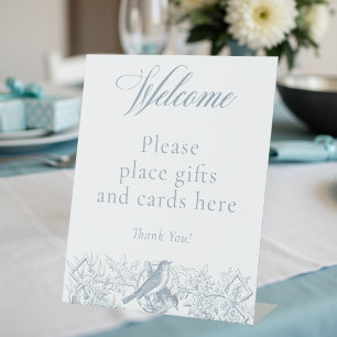 Elegant Blue Chinoiserie Natuur Birds Baby shower Reclamebord Met Voetstuk