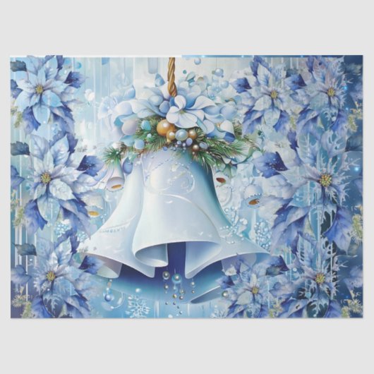 Elegant Blue Christmas Floral Bells Decoupage Tissuepapier (Voorkant)