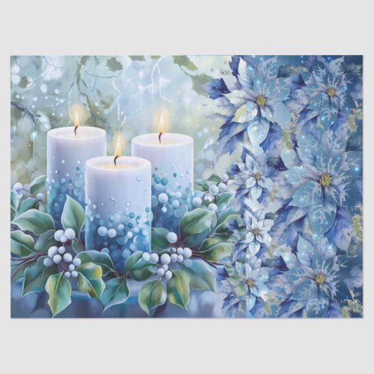 Elegant Blue Christmas Floral Candles Decoupage Tissuepapier (Voorkant)