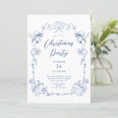Elegant Blue Christmas Party Invitation Kaart (Staand voorkant)