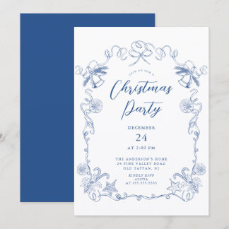 Elegant Blue Christmas Party Invitation Kaart