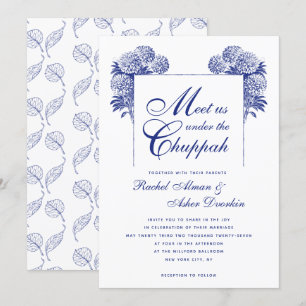 Elegant Blue Chuppah  Floral Joods huwelijk Kaart