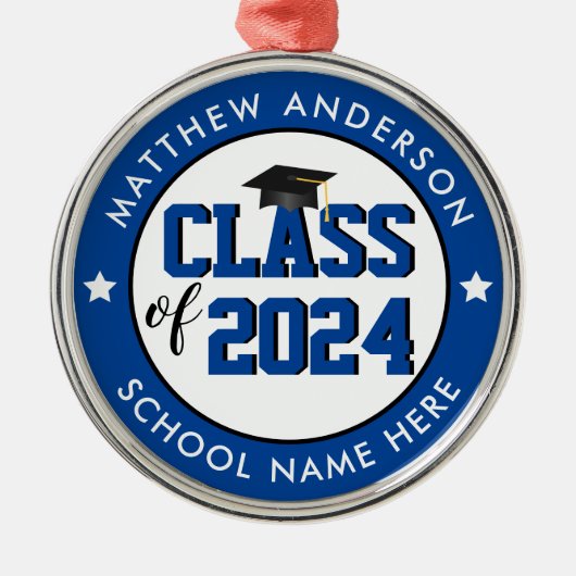 Elegant Blue Class of 2023 Afstuderen Afstuderen Metalen Ornament (Voorkant)