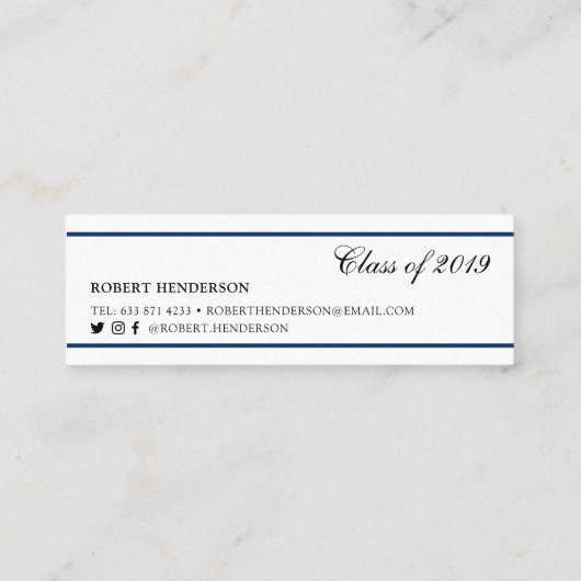 Elegant blue classic insert card afstuderen name contactkaartje (Achterkant)