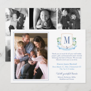 Elegant Blue Coastal Monogram 6 foto's Baby Geboor Aankondiging