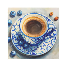 Elegant Blue Coffee Cup with Blueberries – Realist