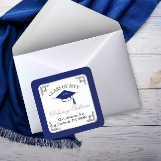 Elegant Blue College afstuderen retouradres Vierkante Sticker