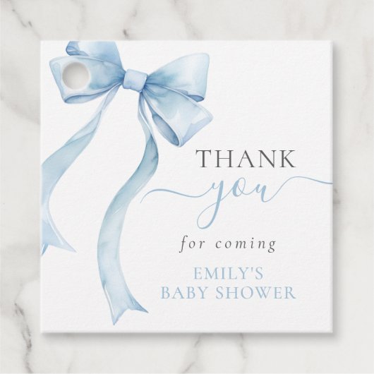 Elegant Blue Coquette Bow Boy Baby shower Bedankjes Labels (Voorkant)