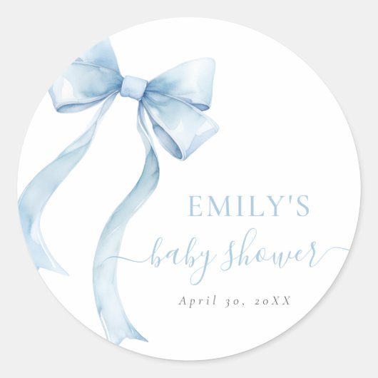 Elegant Blue Coquette Bow Boy Baby Shower Ronde Sticker (Voorkant)
