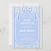 Elegant Blue Coquette Ribbon Bow Floral Stripe Kaart (Voorkant)