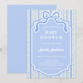 Elegant Blue Coquette Ribbon Bow Floral Stripe Kaart (Voorkant / Achterkant)