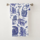 Elegant Blue Country Pastoral Toile Bad Handdoek (Insitu)
