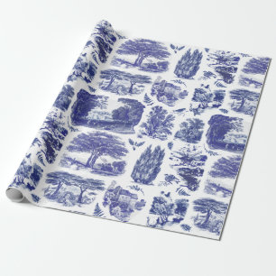 Elegant  Blue Country Pastoral Toile Cadeaupapier