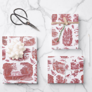 Elegant  Blue Country Pastoral Toile Inpakpapier Vel