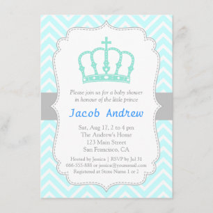 Elegant Blue Crown Prince Baby shower Uitnodiging