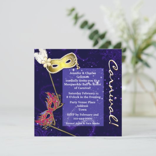 Elegant Blue Custom Masquerade Ball Invitation Kaart (Staand voorkant)