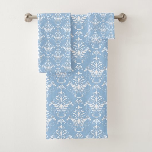 Elegant Blue Damask Patroon Bad Handdoek (Insitu)