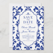 Elegant Blue Damask  Save The Date (Voorkant)
