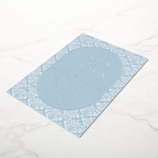 Elegant Blue Damask Wedding Invitation (Rotation)