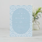 Elegant Blue Damask Wedding Invitation (Debout devant)