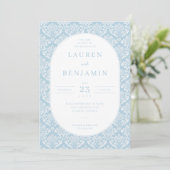 Elegant Blue Damask Wedding Invitation (Debout devant)