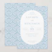 Elegant Blue Damask Wedding Invitation (Devant / Derrière)