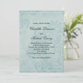 Elegant Blue Damask Wedding Kaart (Staand voorkant)