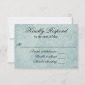 Elegant Blue Damask Wedding RSVP (Voorkant)