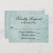 Elegant Blue Damask Wedding RSVP (Voorkant / Achterkant)