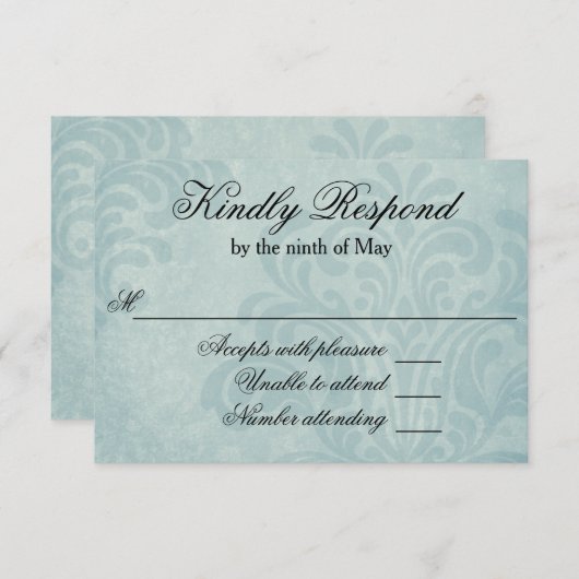 Elegant Blue Damask Wedding RSVP (Voorkant / Achterkant)