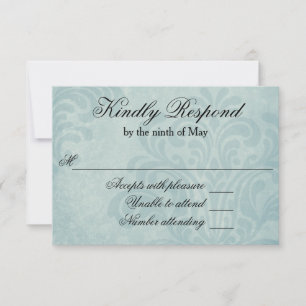 Elegant Blue Damask Wedding RSVP