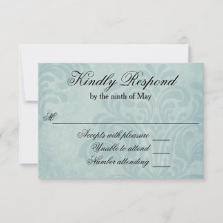 Elegant Blue Damask Wedding RSVP Kaartje